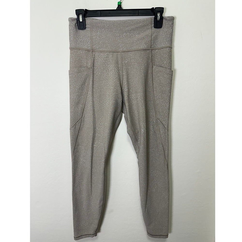 Athleta Salutation Stash Pocket Tight Women's Size M Taupe Patterned Leggings - Picture 2 of 8